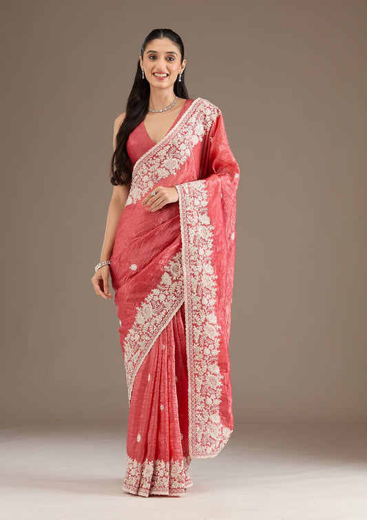 Crush Fabric  Premium Worked Saree