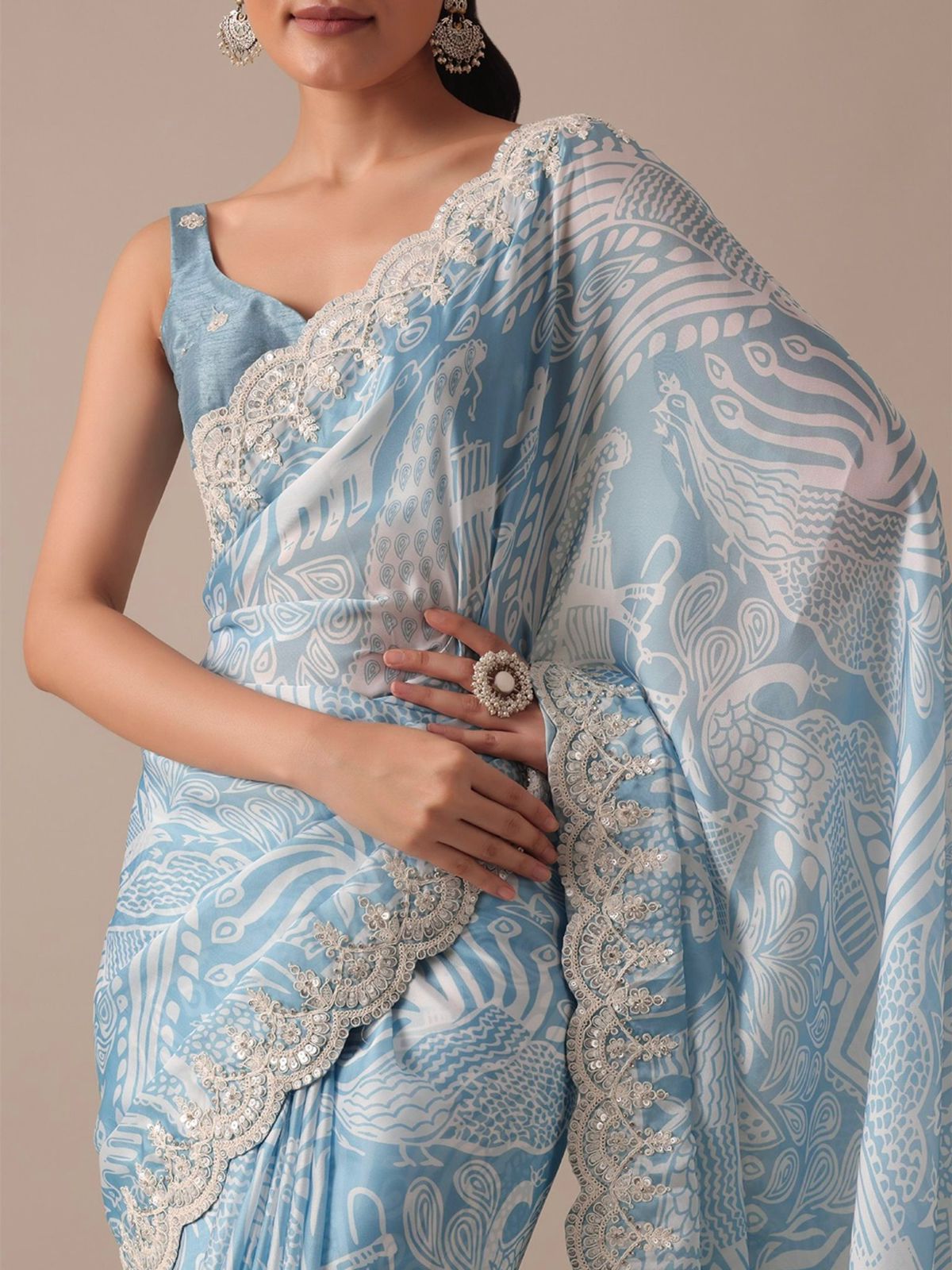 Sky Blue Color Beautiful Partywear Saree