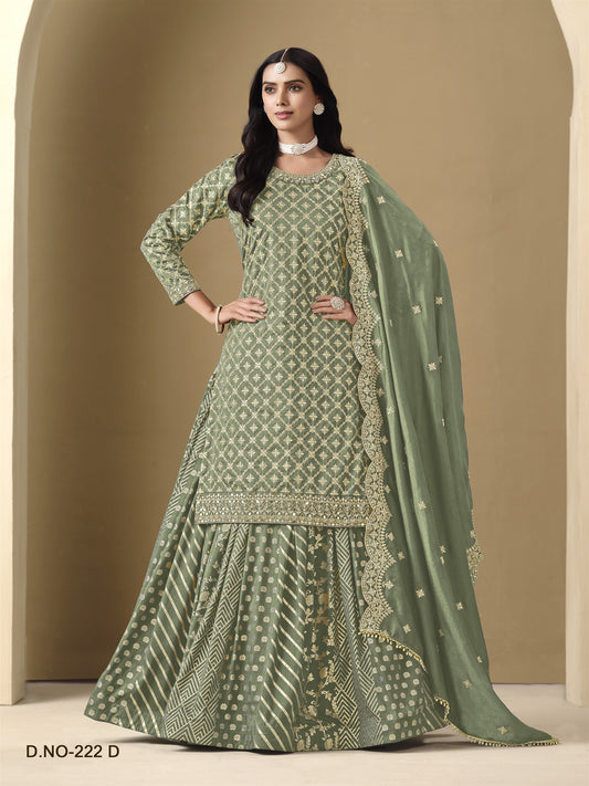 Green Color Beautiful Partywear Top + lehenga Dress