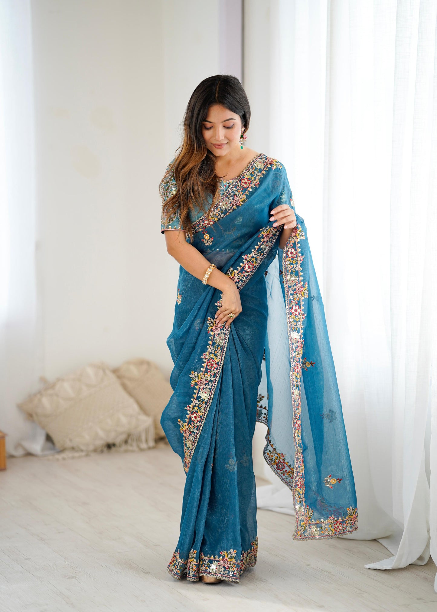 Blue Color Beautiful Silk Fabric Saree