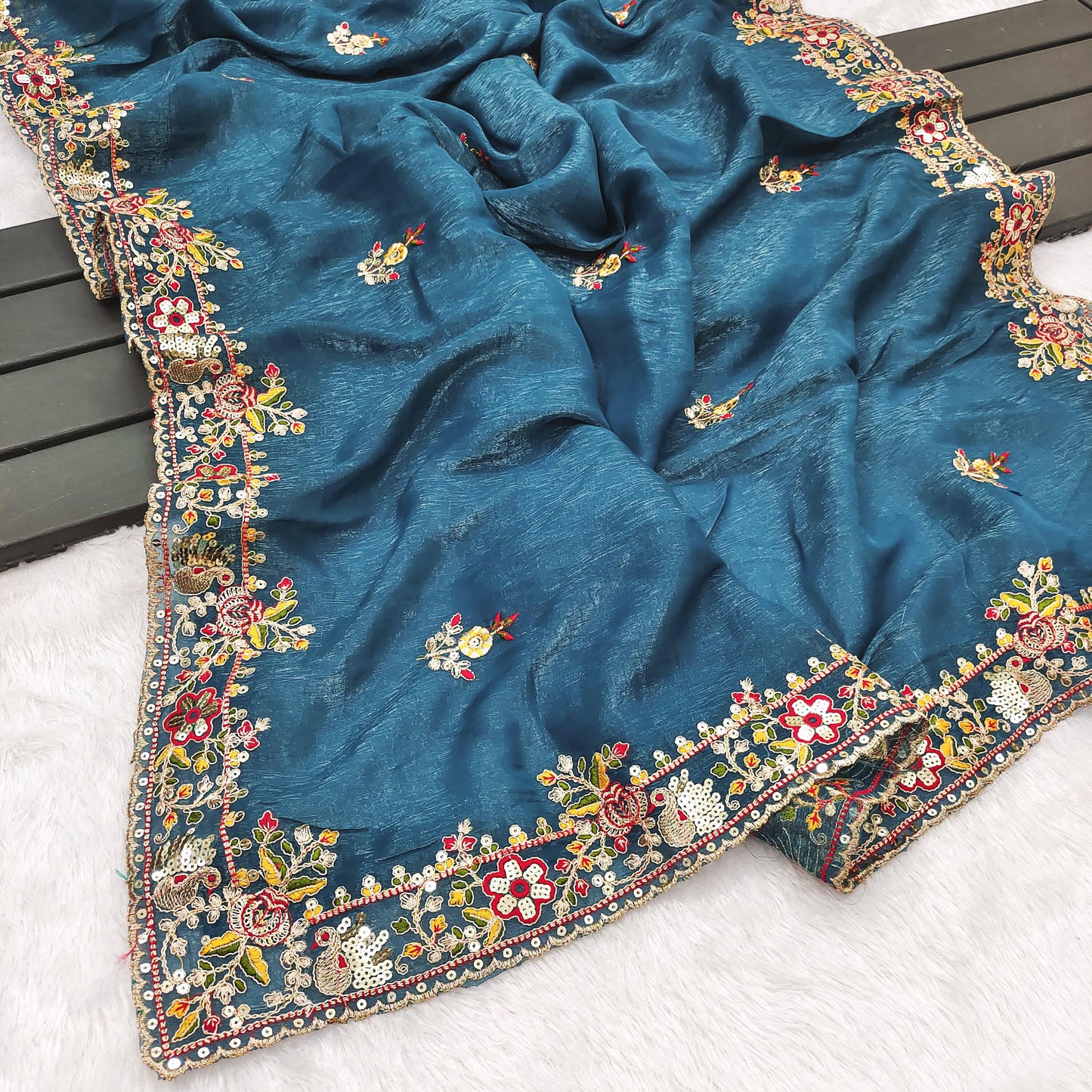 Blue Color Beautiful Silk Fabric Saree