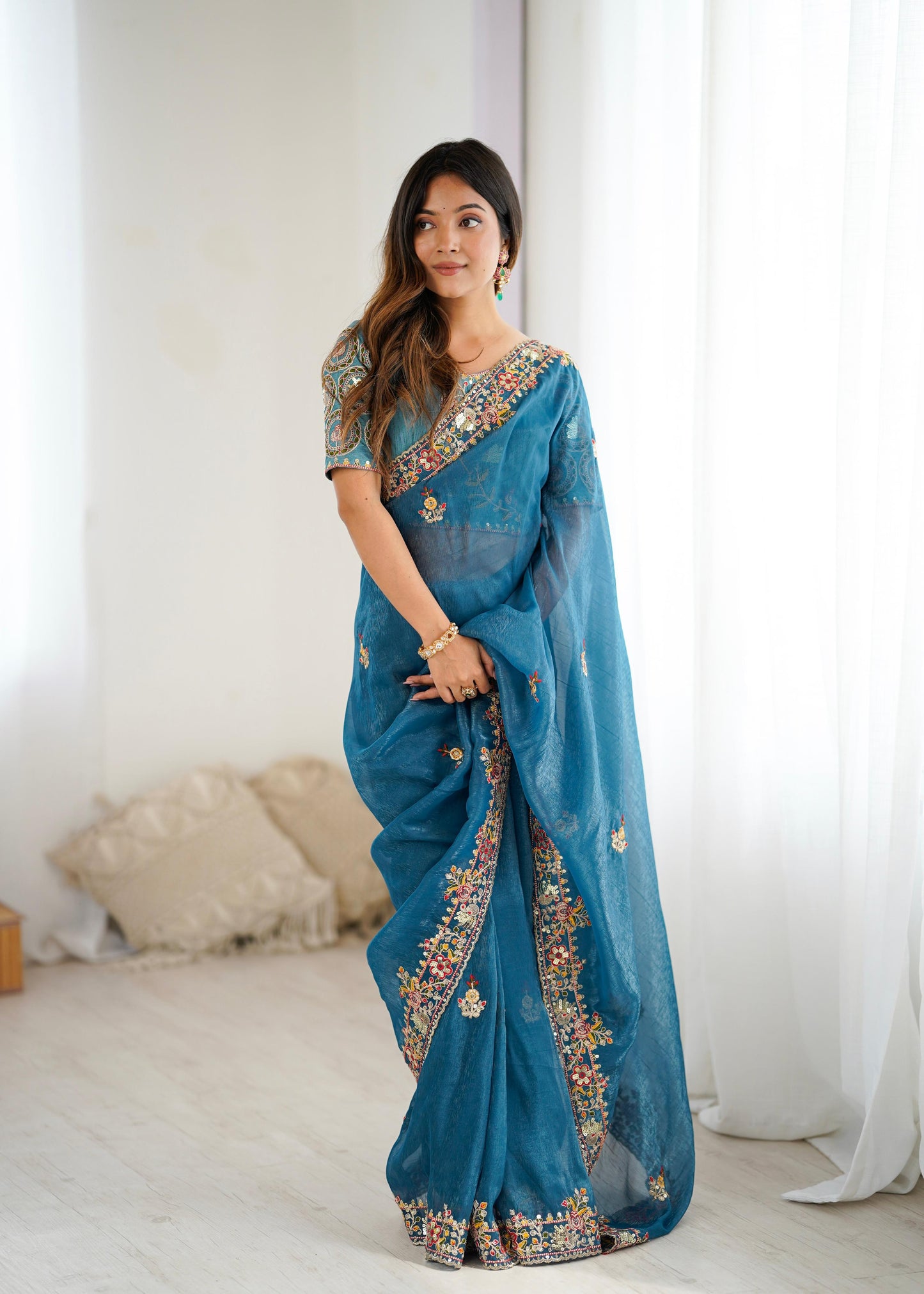 Blue Color Beautiful Silk Fabric Saree