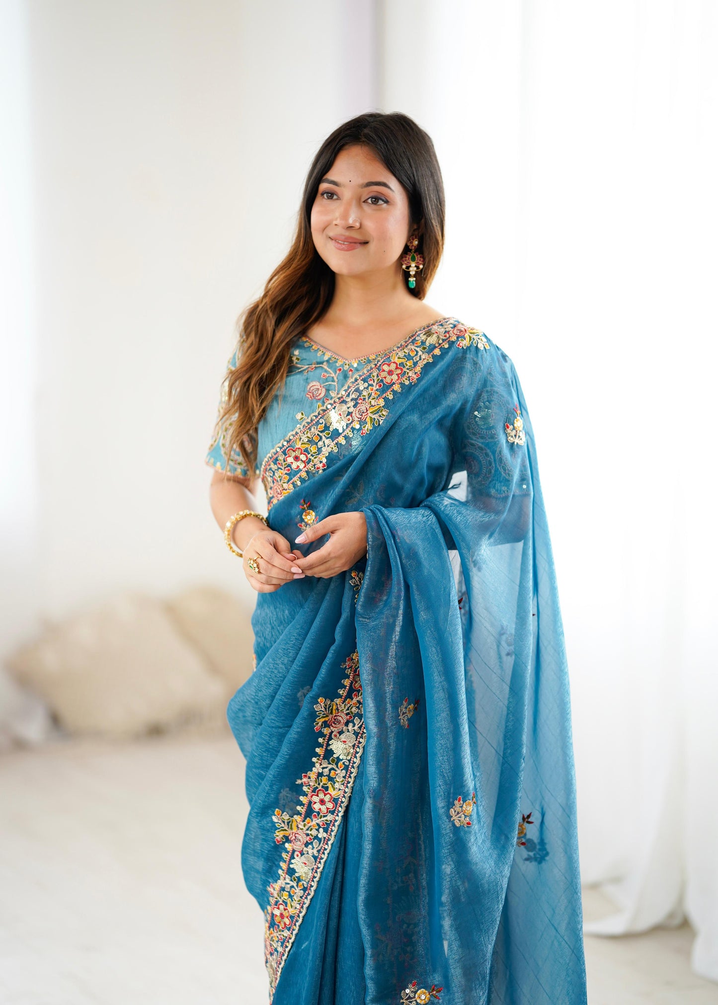 Blue Color Beautiful Silk Fabric Saree