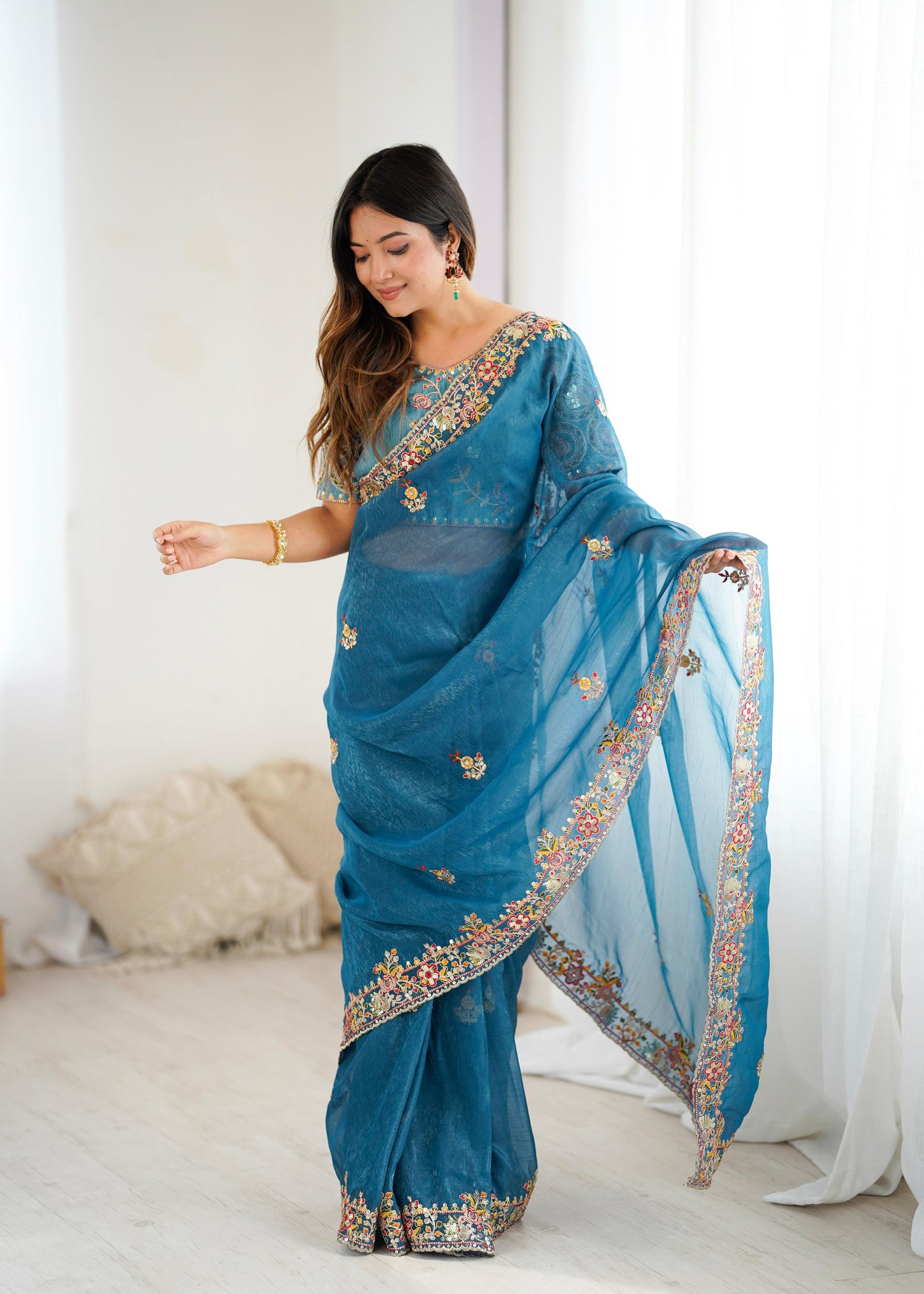 Blue Color Beautiful Silk Fabric Saree