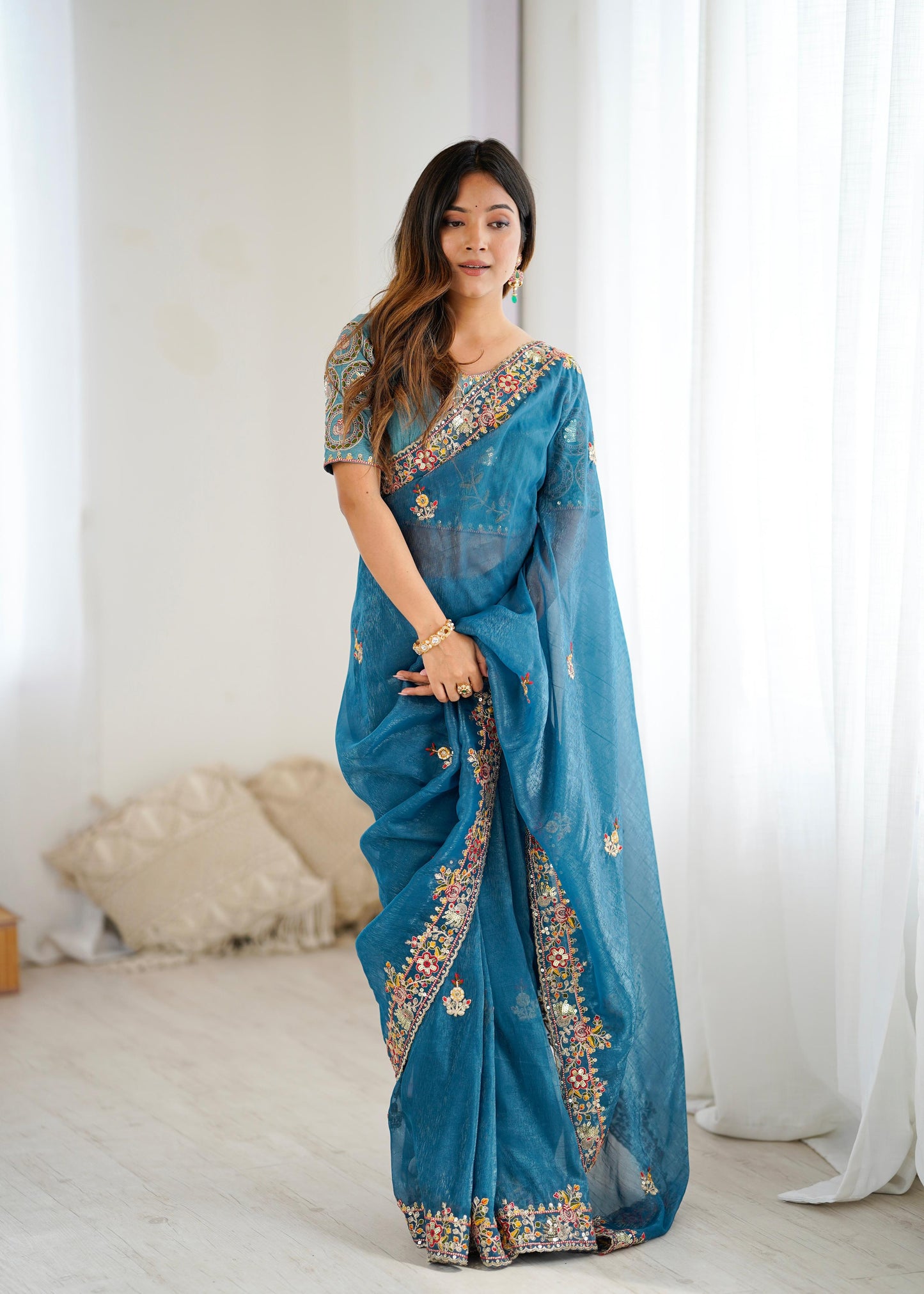 Blue Color Beautiful Silk Fabric Saree