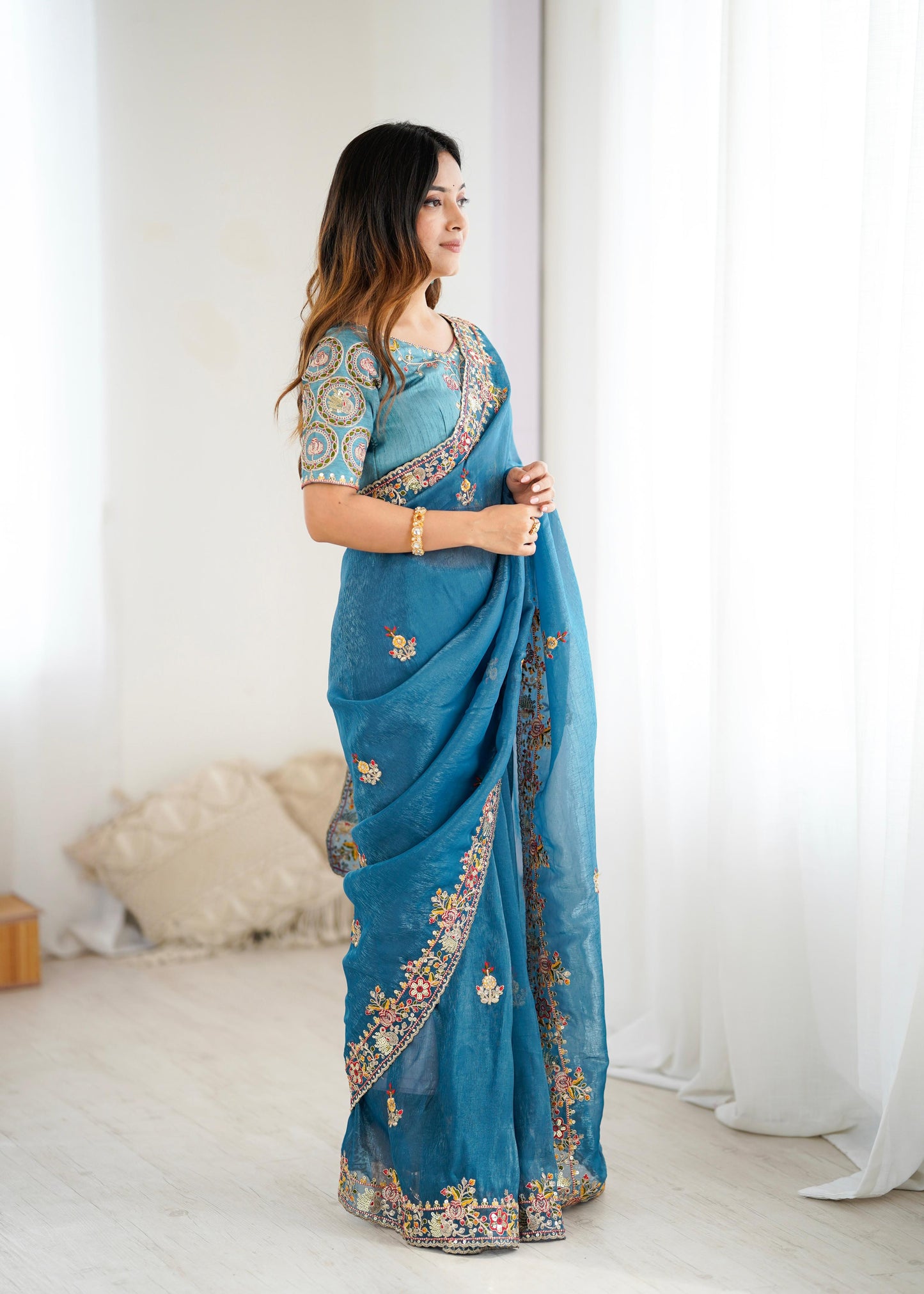 Blue Color Beautiful Silk Fabric Saree