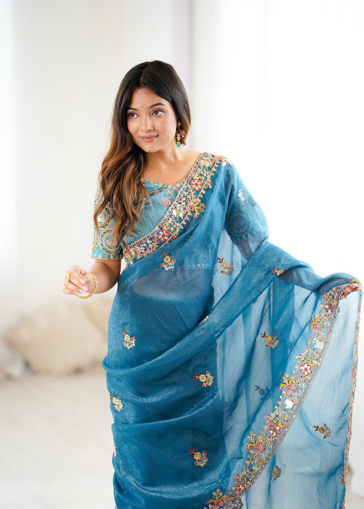 Blue Color Beautiful Silk Fabric Saree