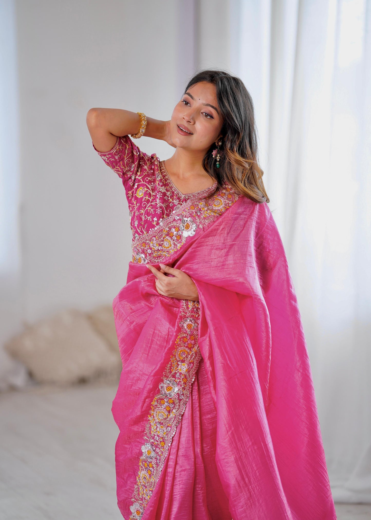 Pink Color Beautiful Silk Fabric Saree
