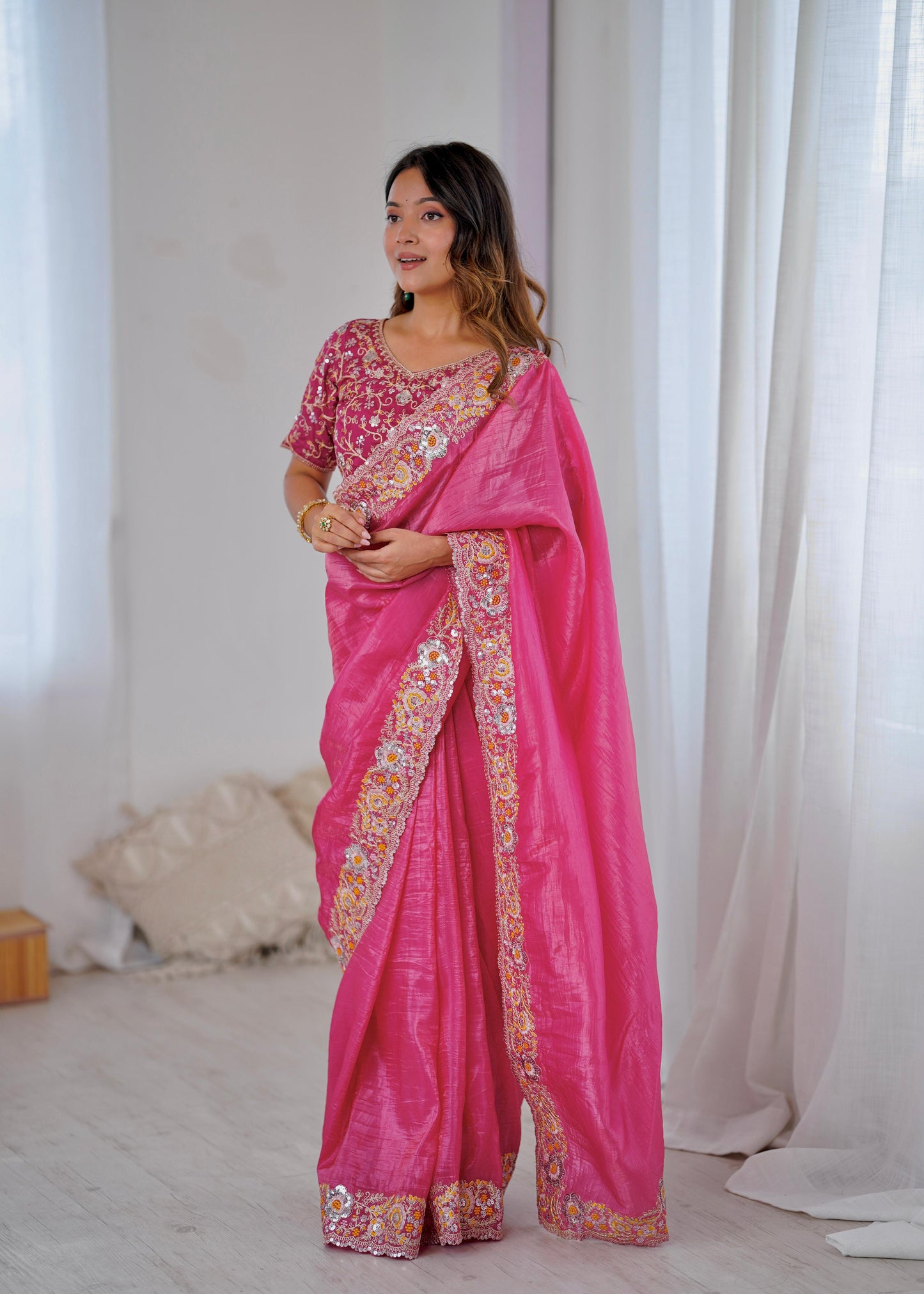 Pink Color Beautiful Silk Fabric Saree