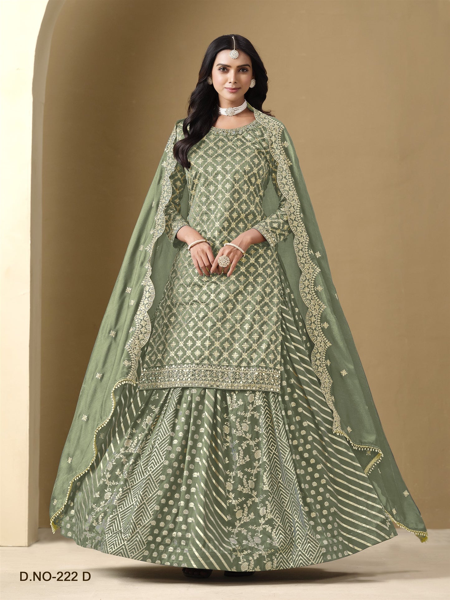 Green Color Beautiful Partywear Top + lehenga Dress