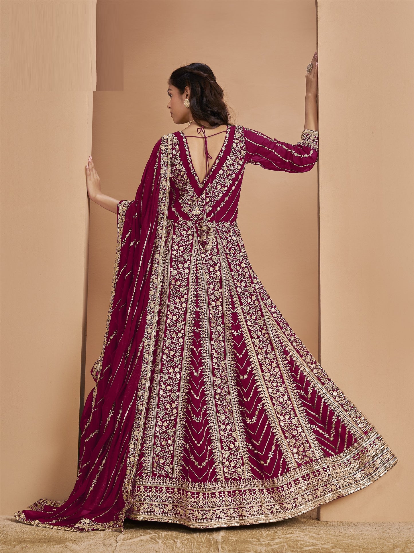Maroon pink Color Beautiful Georgette Anarkali Suit For upcoming Wedding