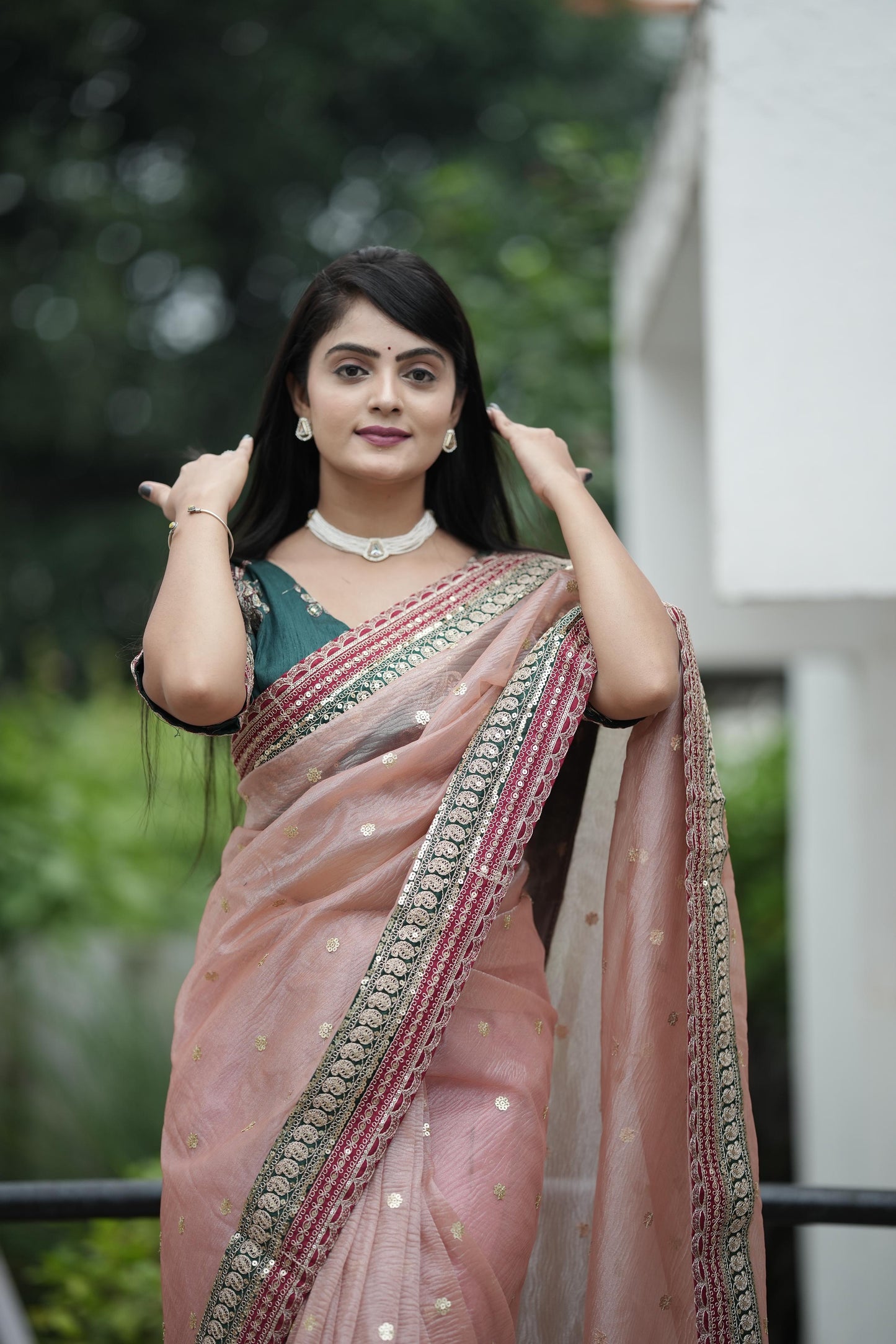 Beautiful Crush Banarasi Saree with Sequins And Cording Embroidery Work