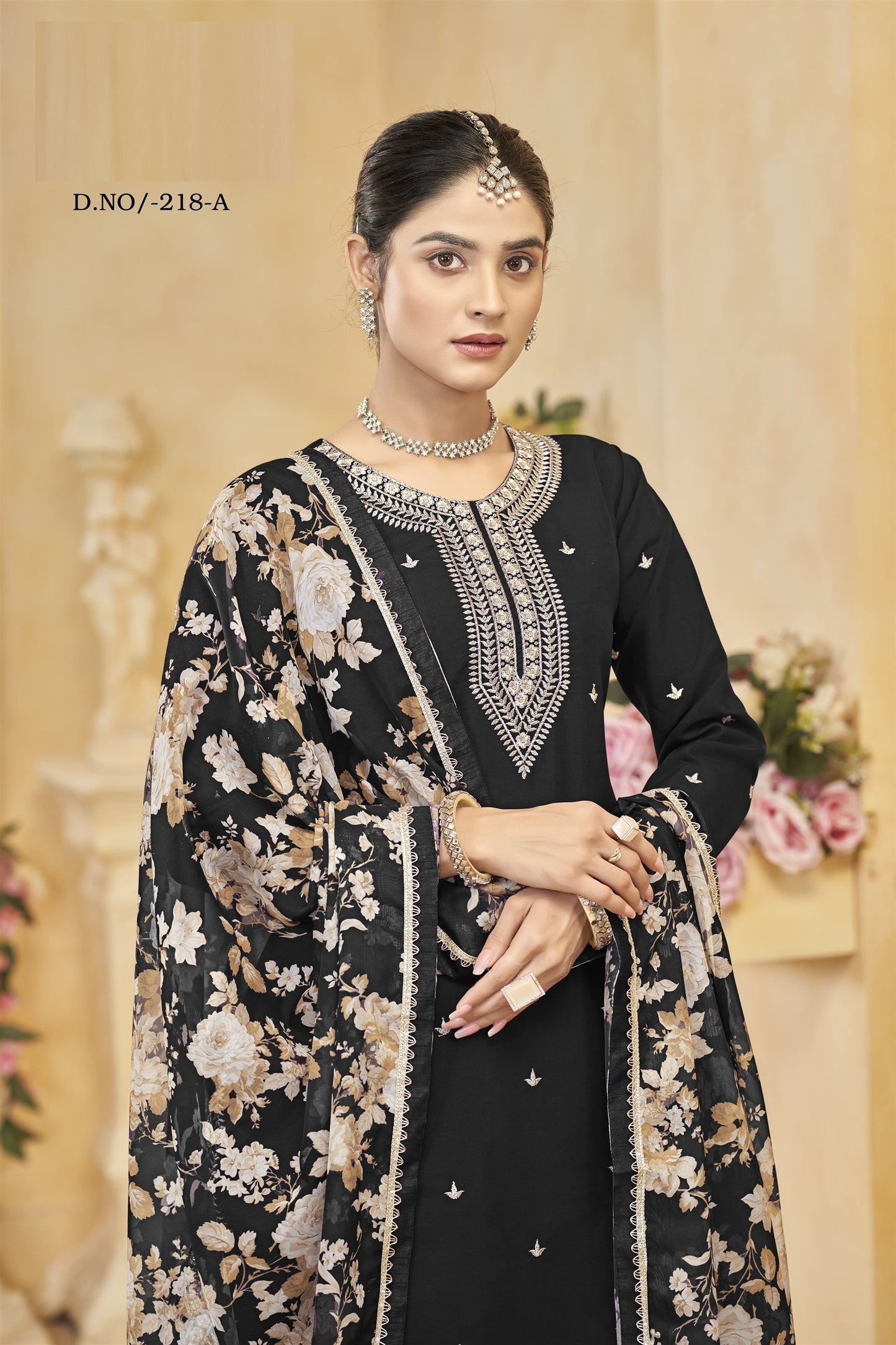 Black Color Partywear Heavy Suit In Roman Silk Fabric