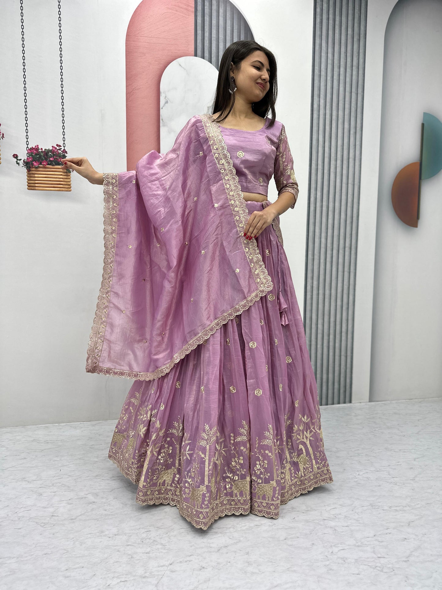 Festival Lehenga Choli in purple color in crush fabric
