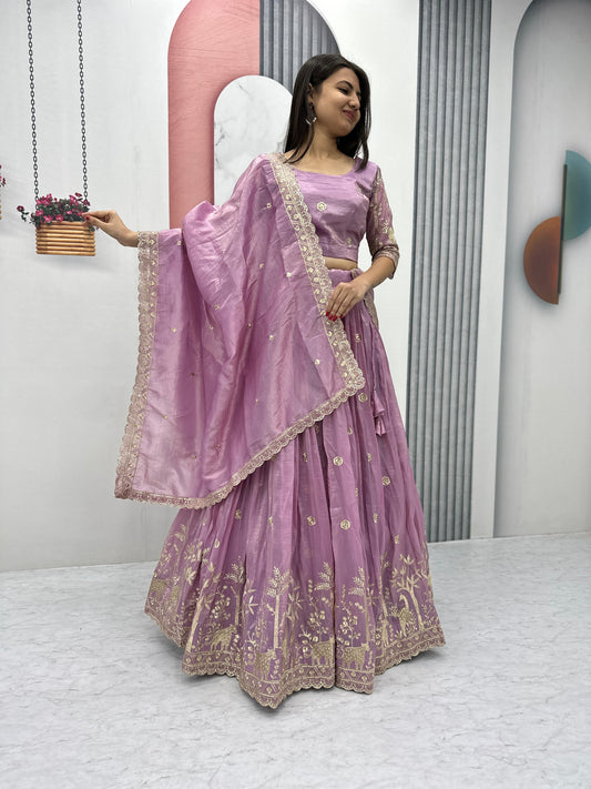 Festival Lehenga Choli in purple color in crush fabric