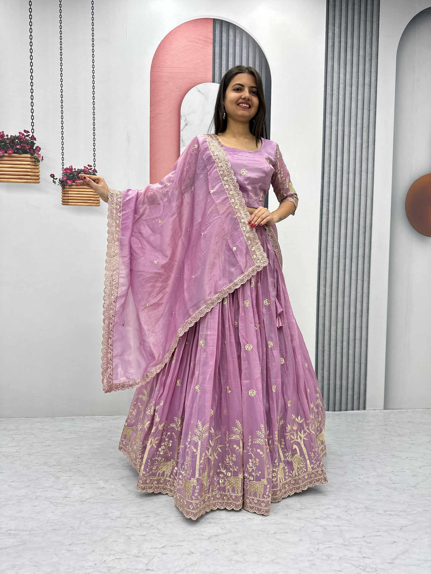 Festival Lehenga Choli in purple color in crush fabric