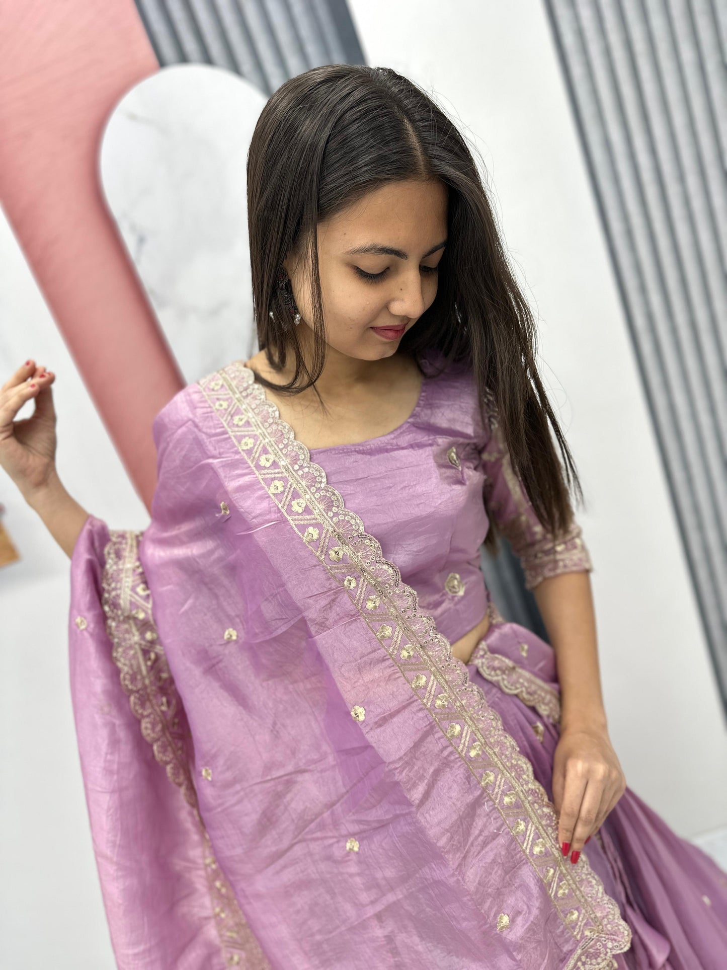 Festival Lehenga Choli in purple color in crush fabric