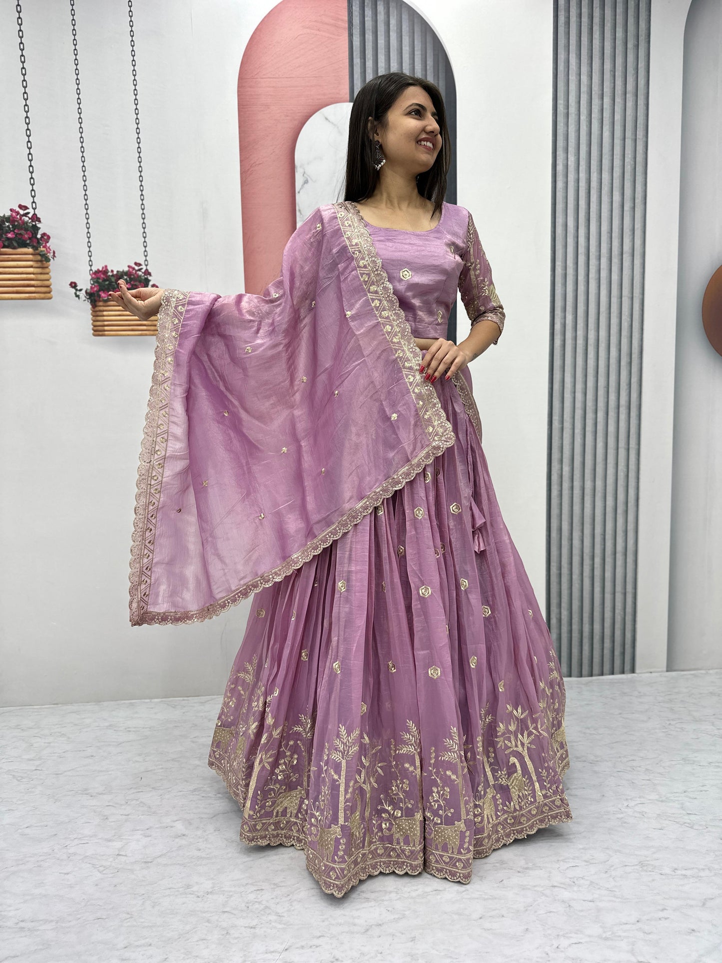 Festival Lehenga Choli in purple color in crush fabric