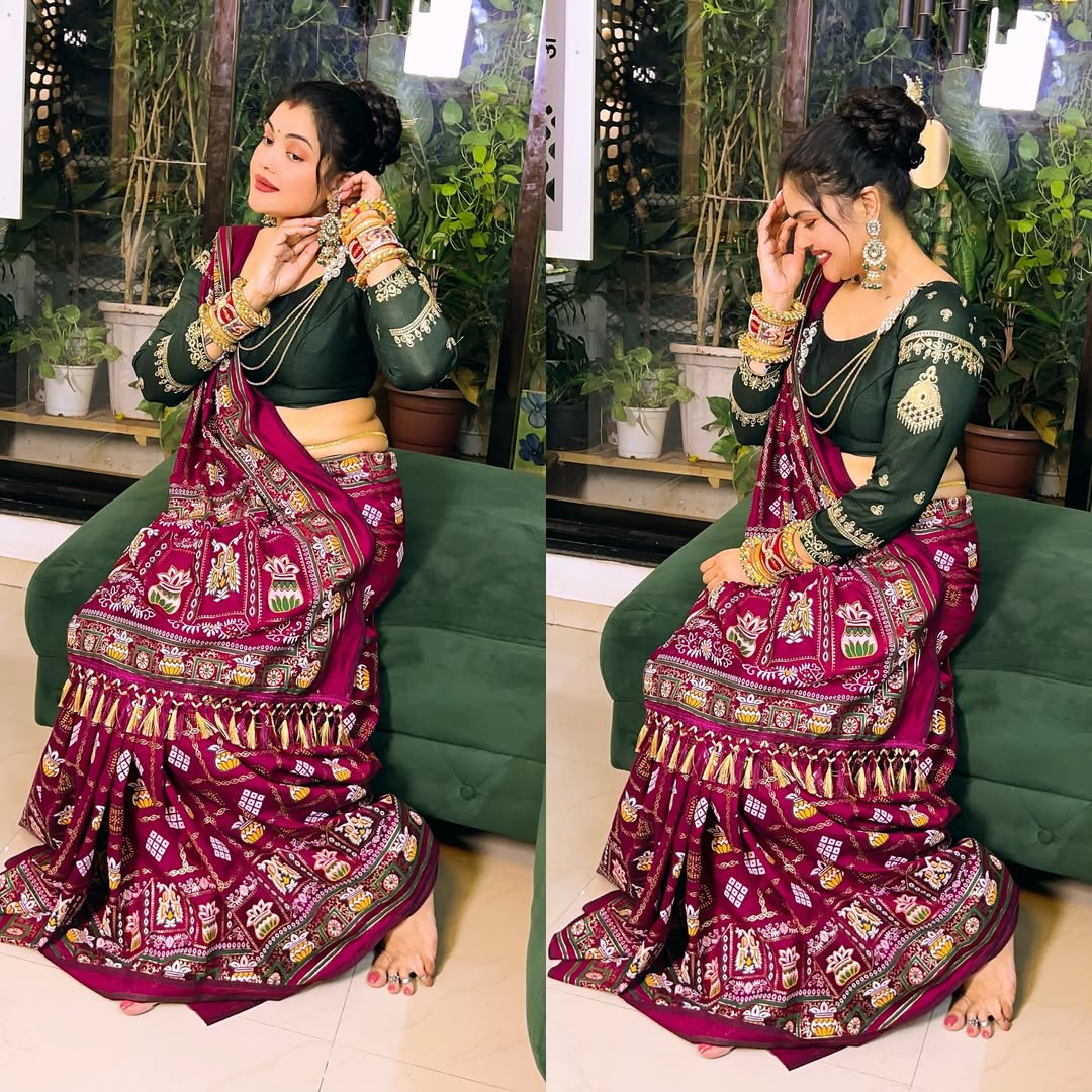 Bandhani Print Patola Saree in Vichitra Silk fabric