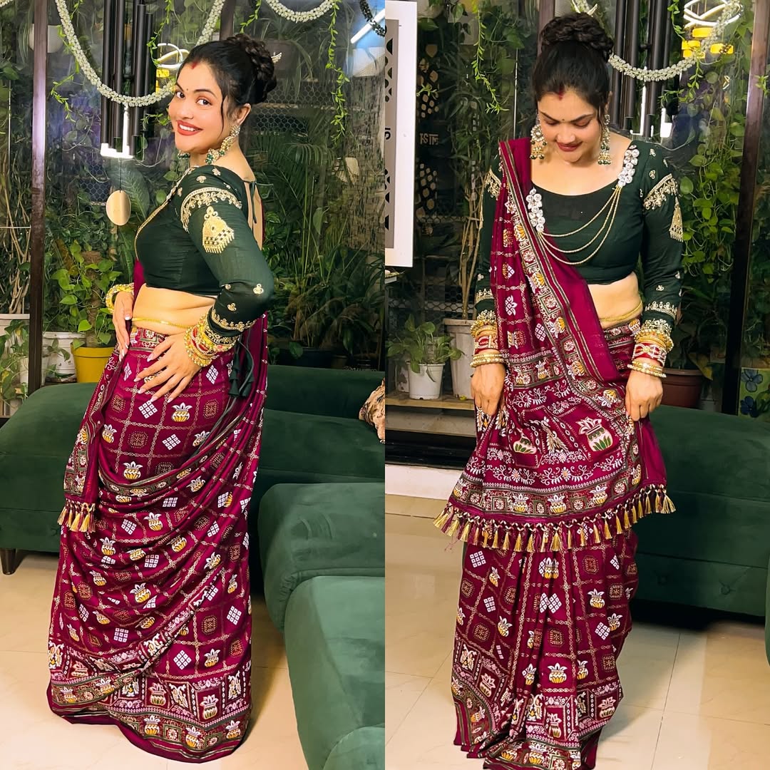 Bandhani Print Patola Saree in Vichitra Silk fabric