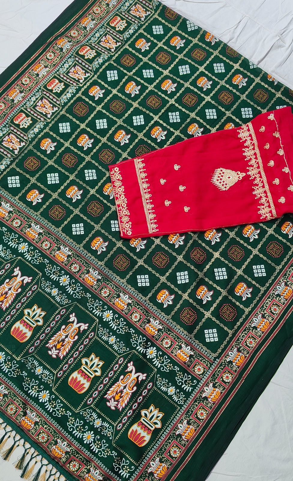 Bandhani Print Patola Saree in Vichitra Silk fabric