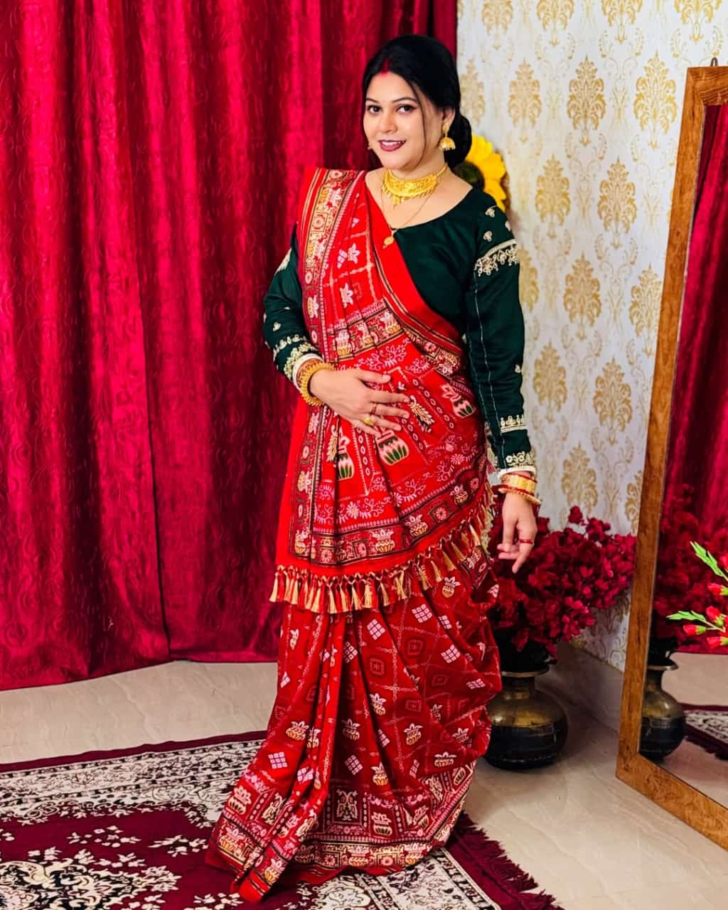 Bandhani Print Patola Saree in Vichitra Silk fabric