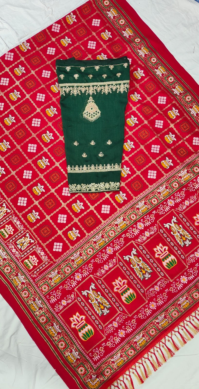 Bandhani Print Patola Saree in Vichitra Silk fabric