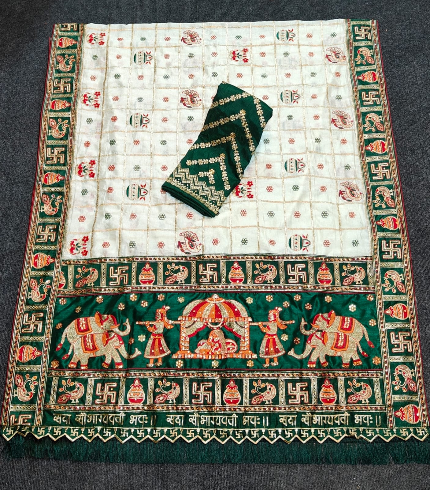 Panetar Patola Wedding & Special Occasion Saree in White Green Color