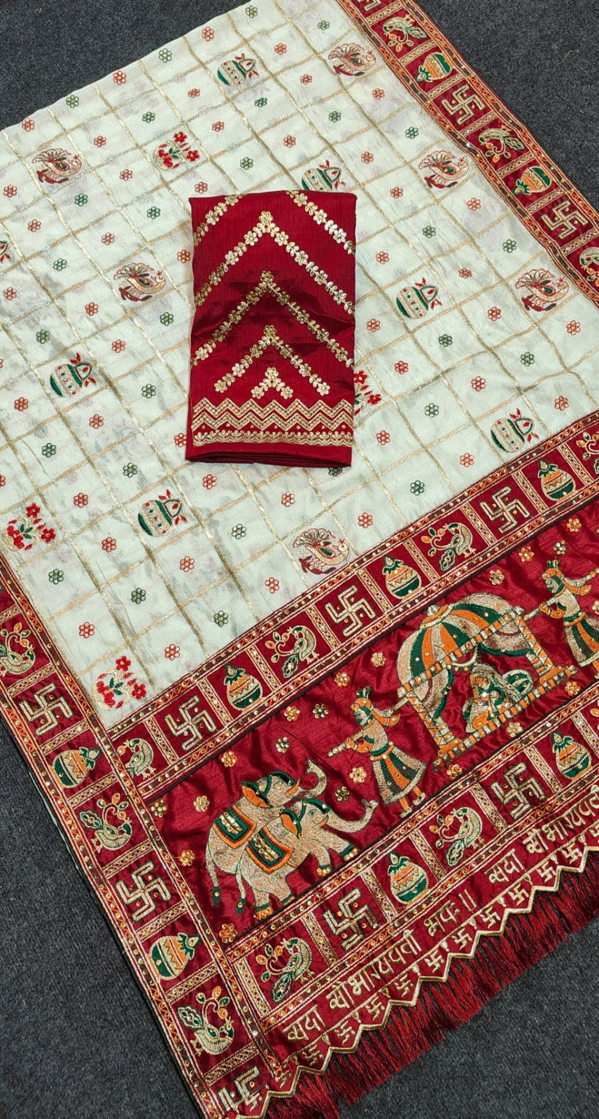 Panetar Patola Wedding & Special Occasion Saree in White Red Color