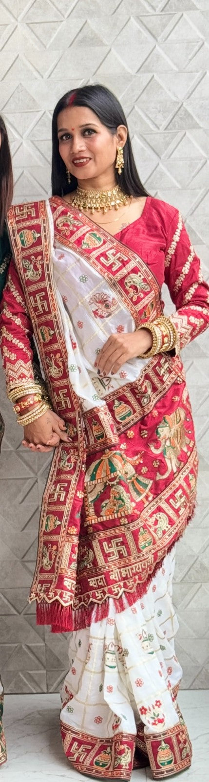 Panetar Patola Wedding & Special Occasion Saree in White Red Color