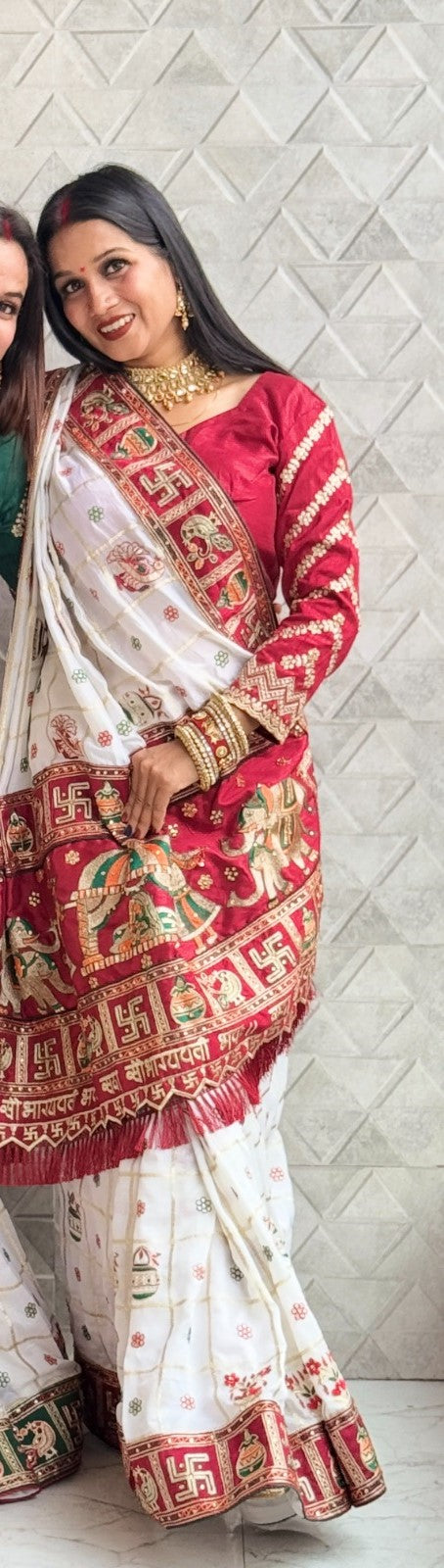 Panetar Patola Wedding & Special Occasion Saree in White Red Color