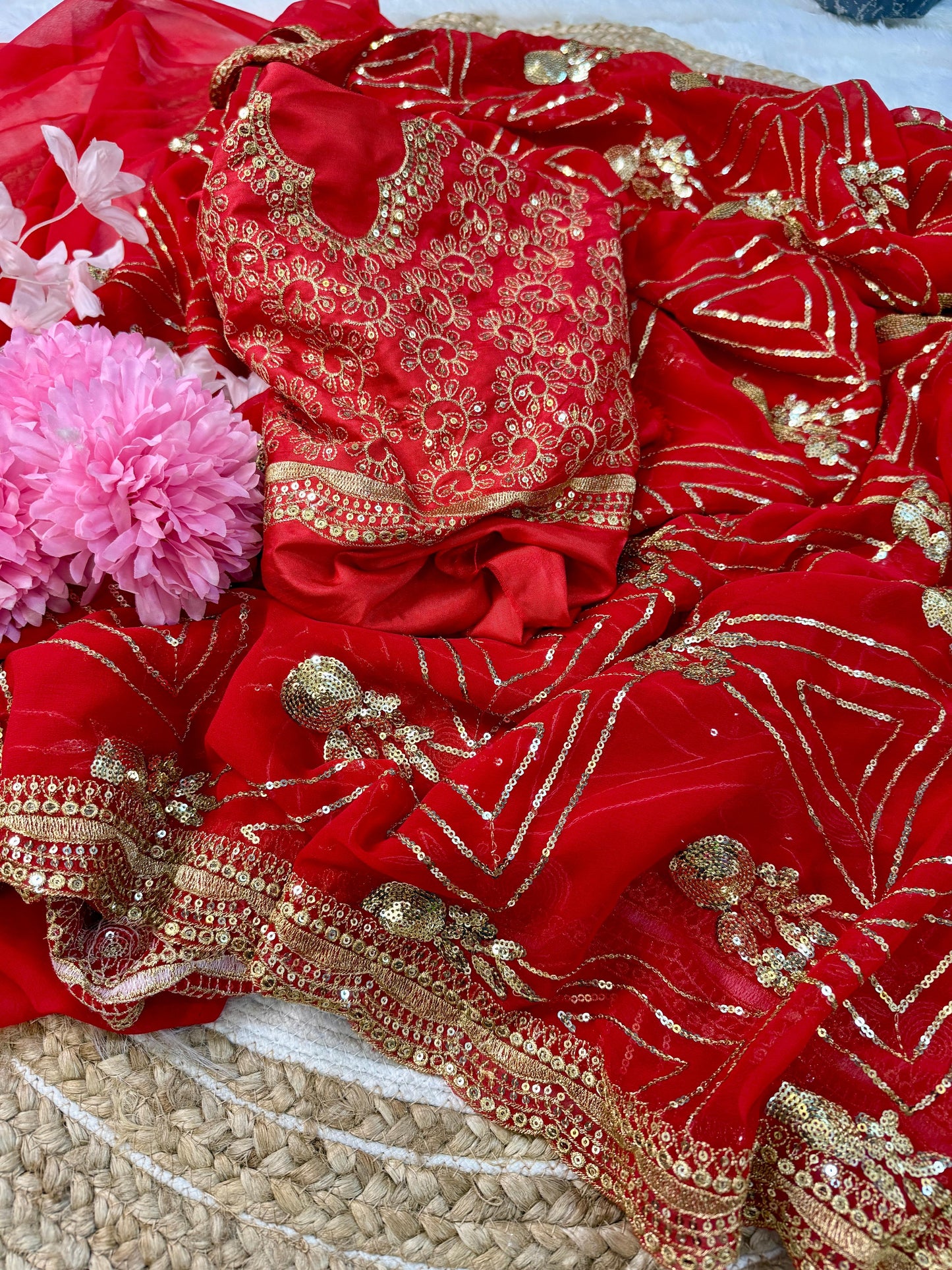 Urvashi Red Color Beautiful Partywear Bollywood Saree