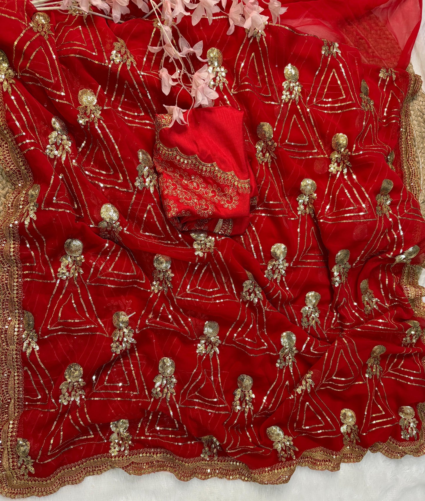 Urvashi Red Color Beautiful Partywear Bollywood Saree