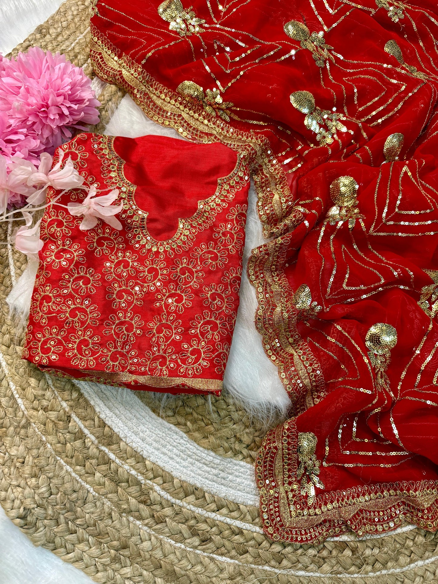 Urvashi Red Color Beautiful Partywear Bollywood Saree
