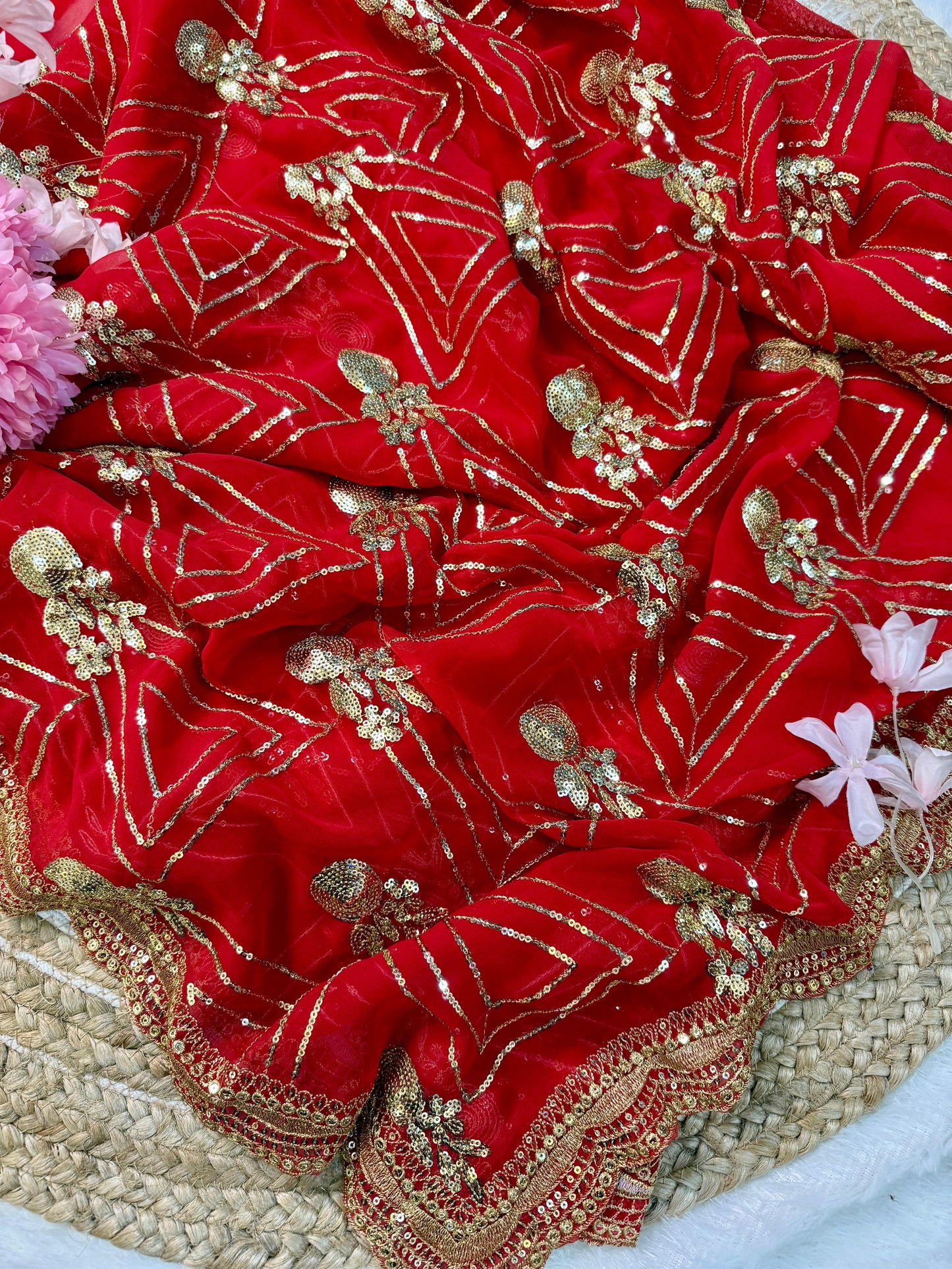Urvashi Red Color Beautiful Partywear Bollywood Saree