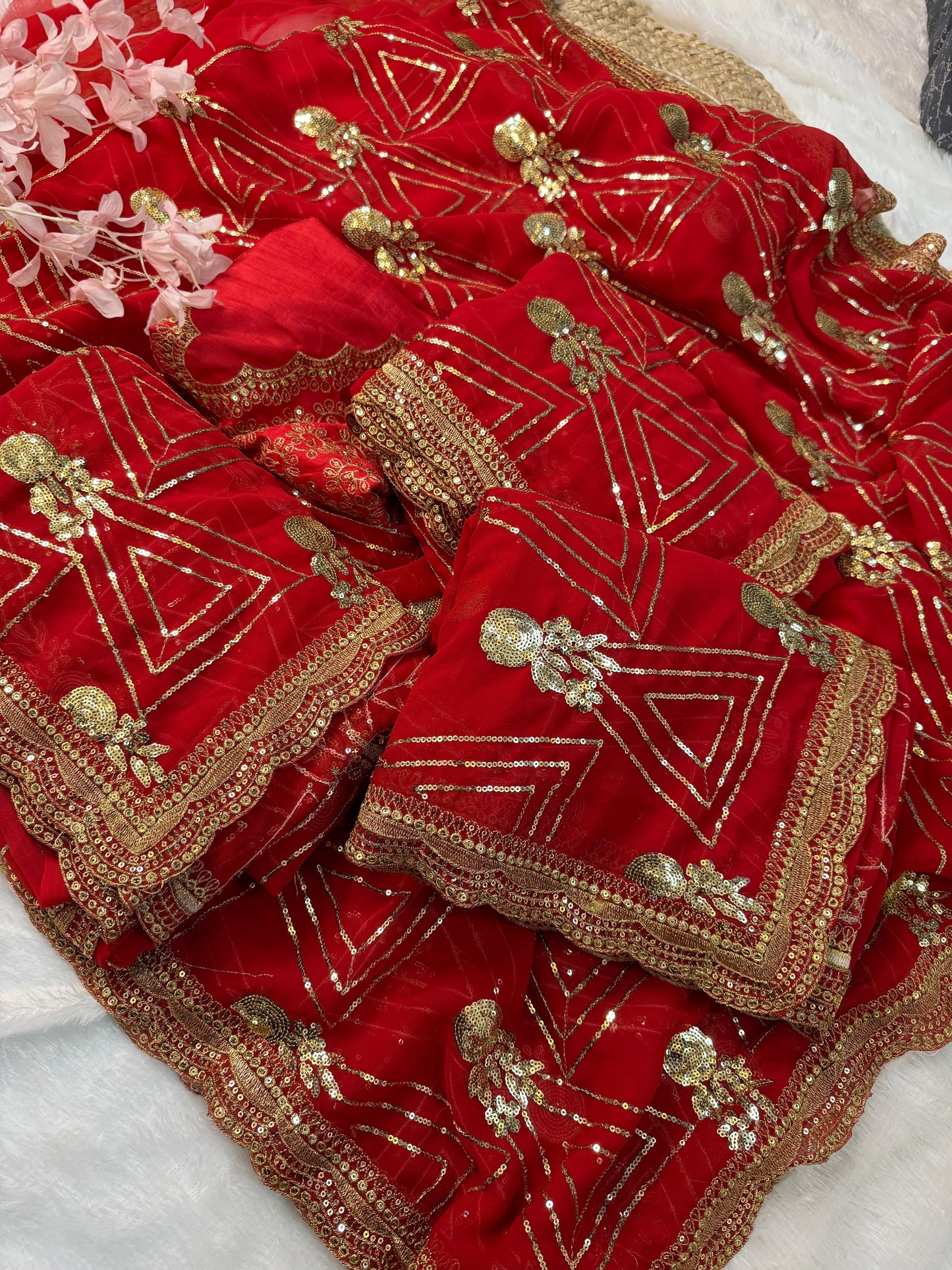 Urvashi Red Color Beautiful Partywear Bollywood Saree