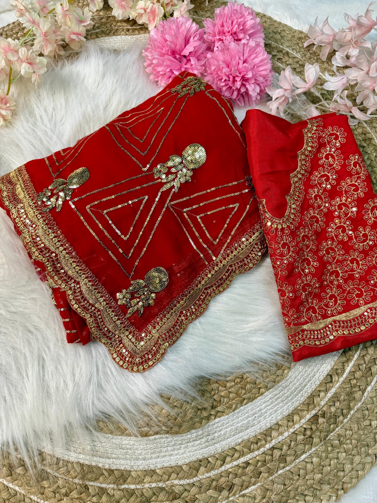 Urvashi Red Color Beautiful Partywear Bollywood Saree