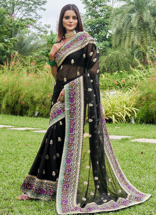 Black Pure Georgette Fabric Saree For Party