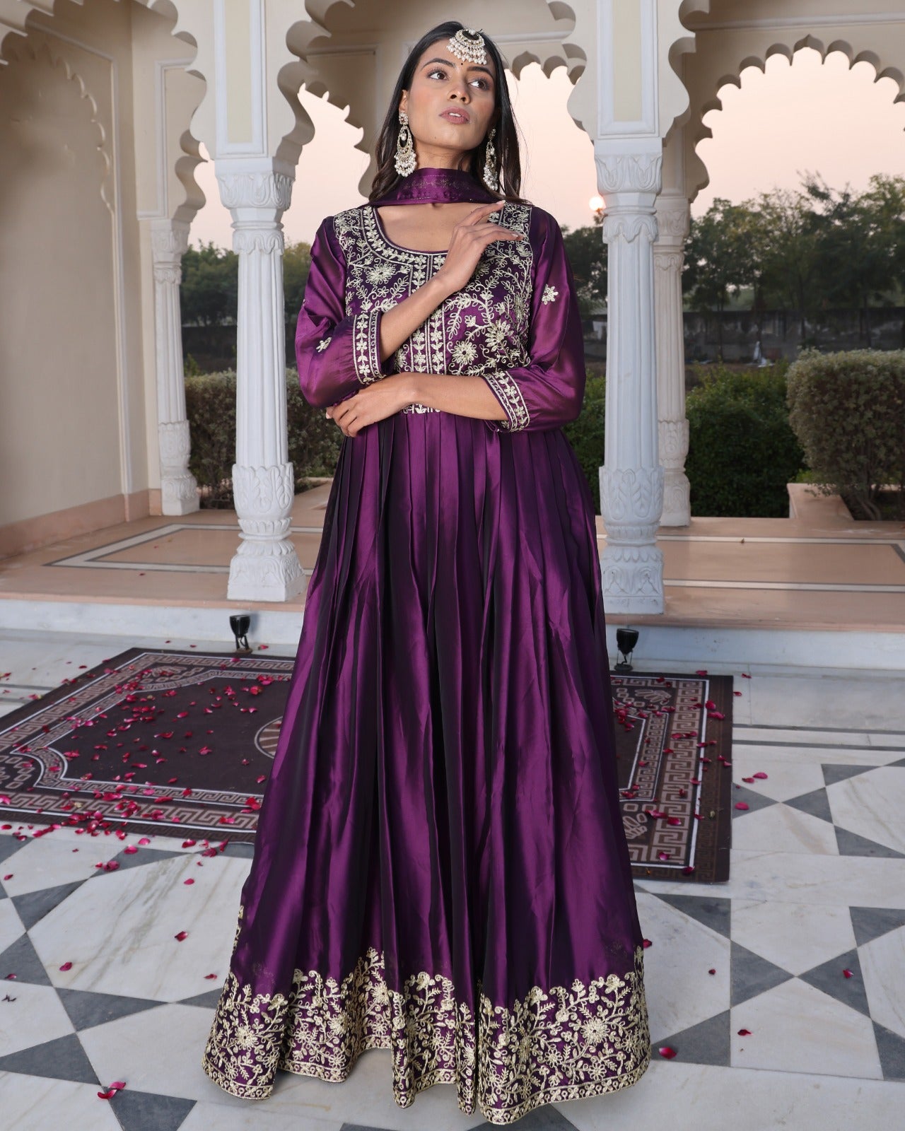 Purple Color Anarkali Gown in Silk Fabric