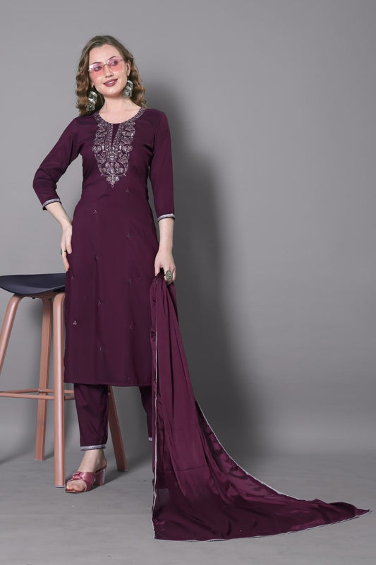 Maroon Color Kurta Set in Silk Fabric