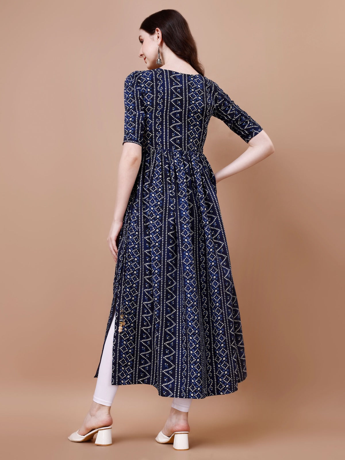 Bandhani Print Rayon Kurti For Summer Wear In Blue Color