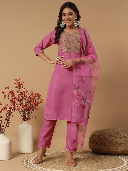 Designers Kurti Pent Dupatta Set for summer wear in Peach color