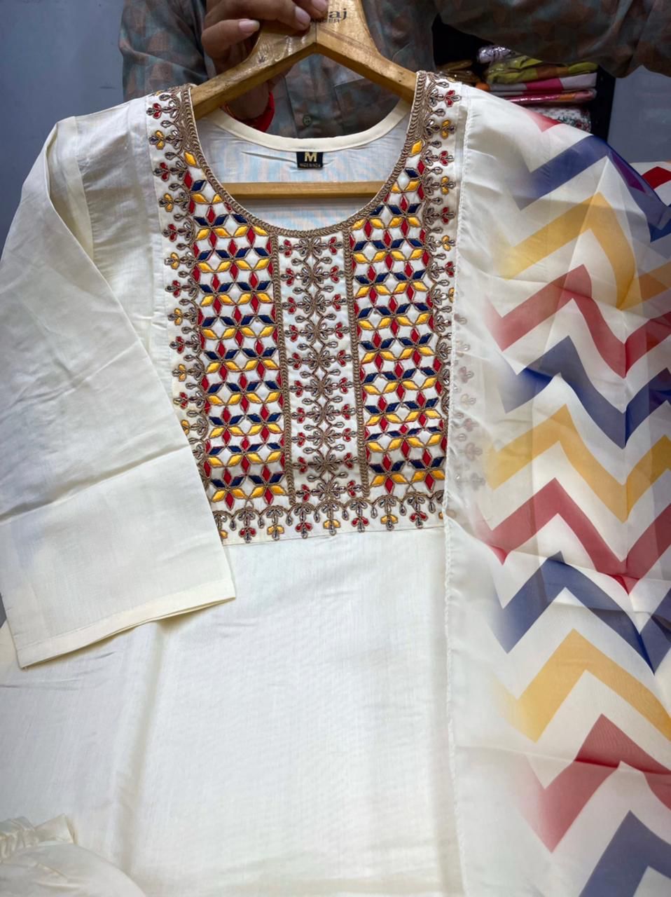 White Cream Color Beautiful Summer Wear Roman Silk Dress