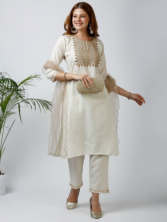 Summer Wear Cotton Wear Dress in White cream Color