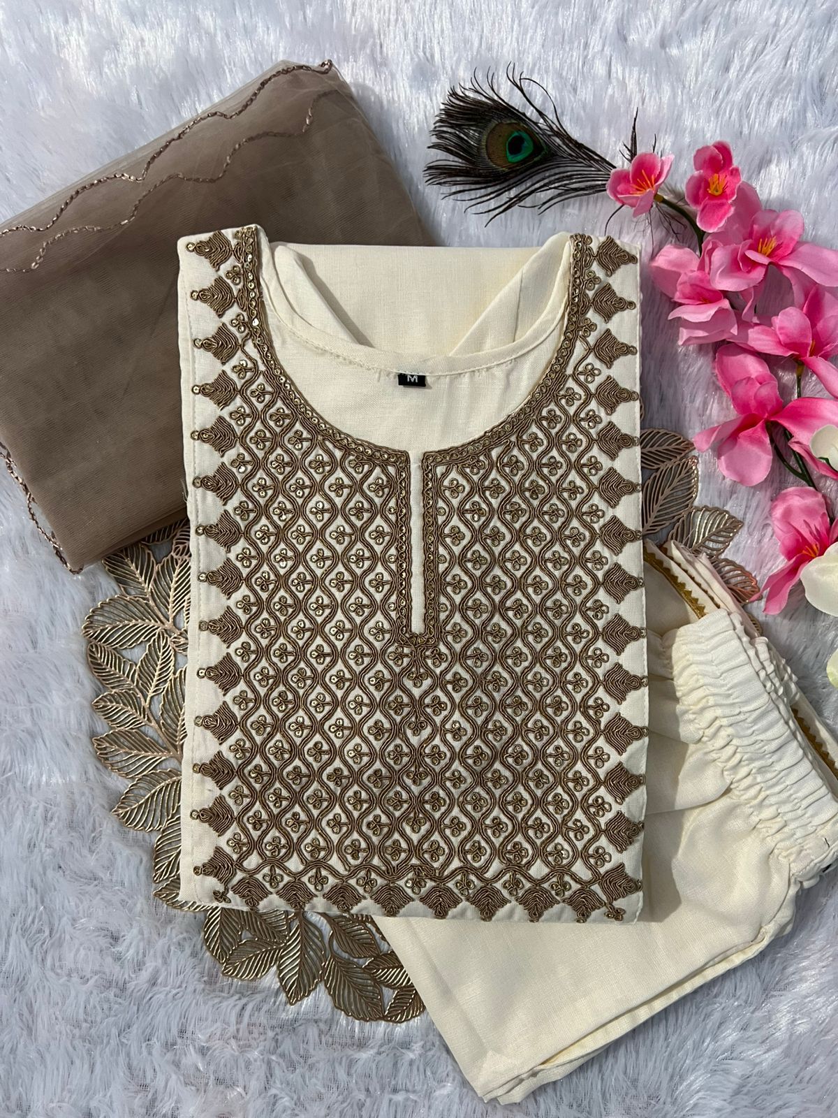 Summer Wear Cotton Wear Dress in White cream Color