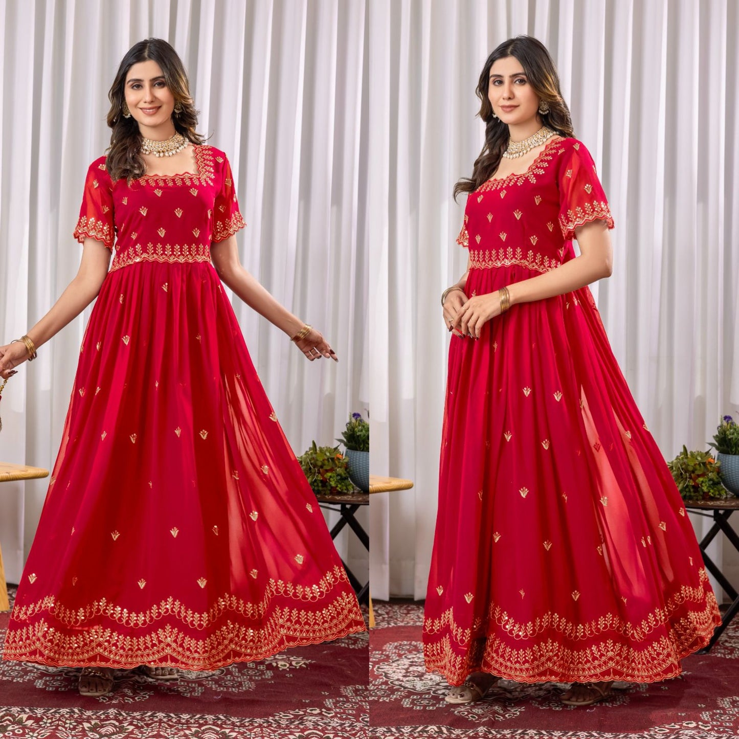 Red Color Beautiful Gown in Georgette Fabric