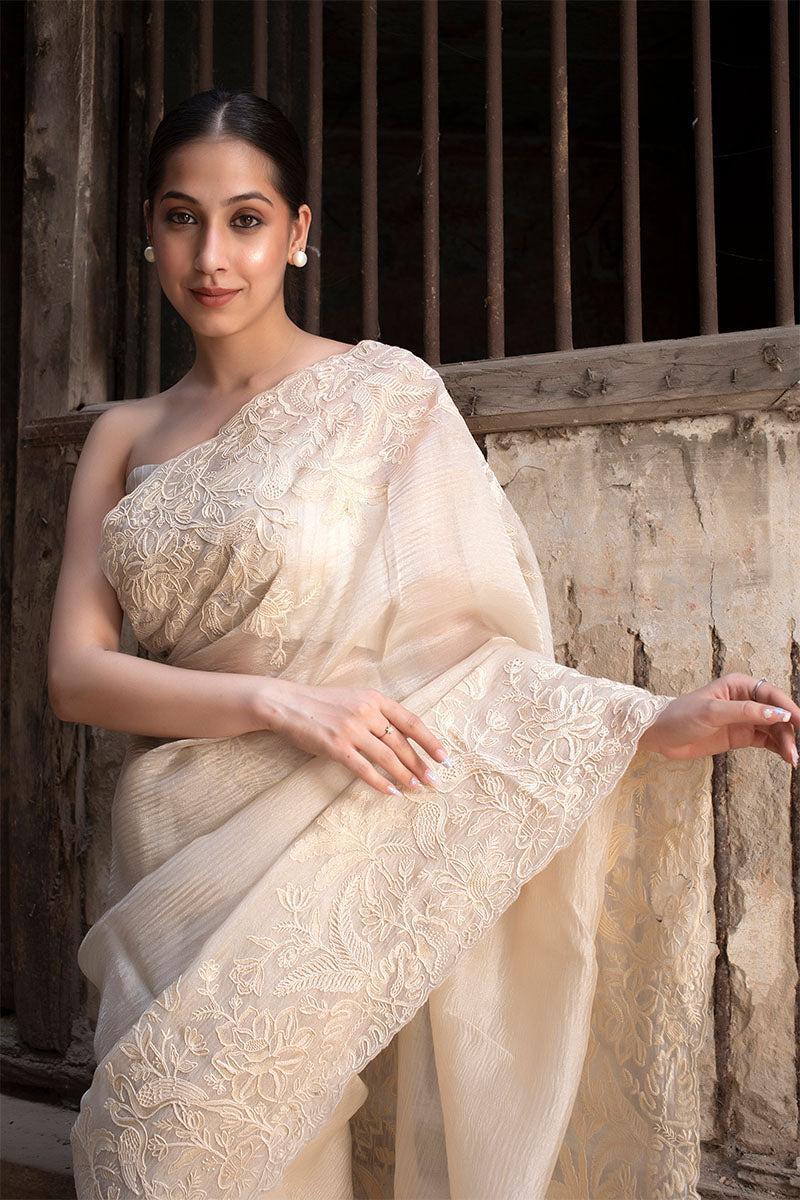Silk Saree in Off white color with unstitched blouse