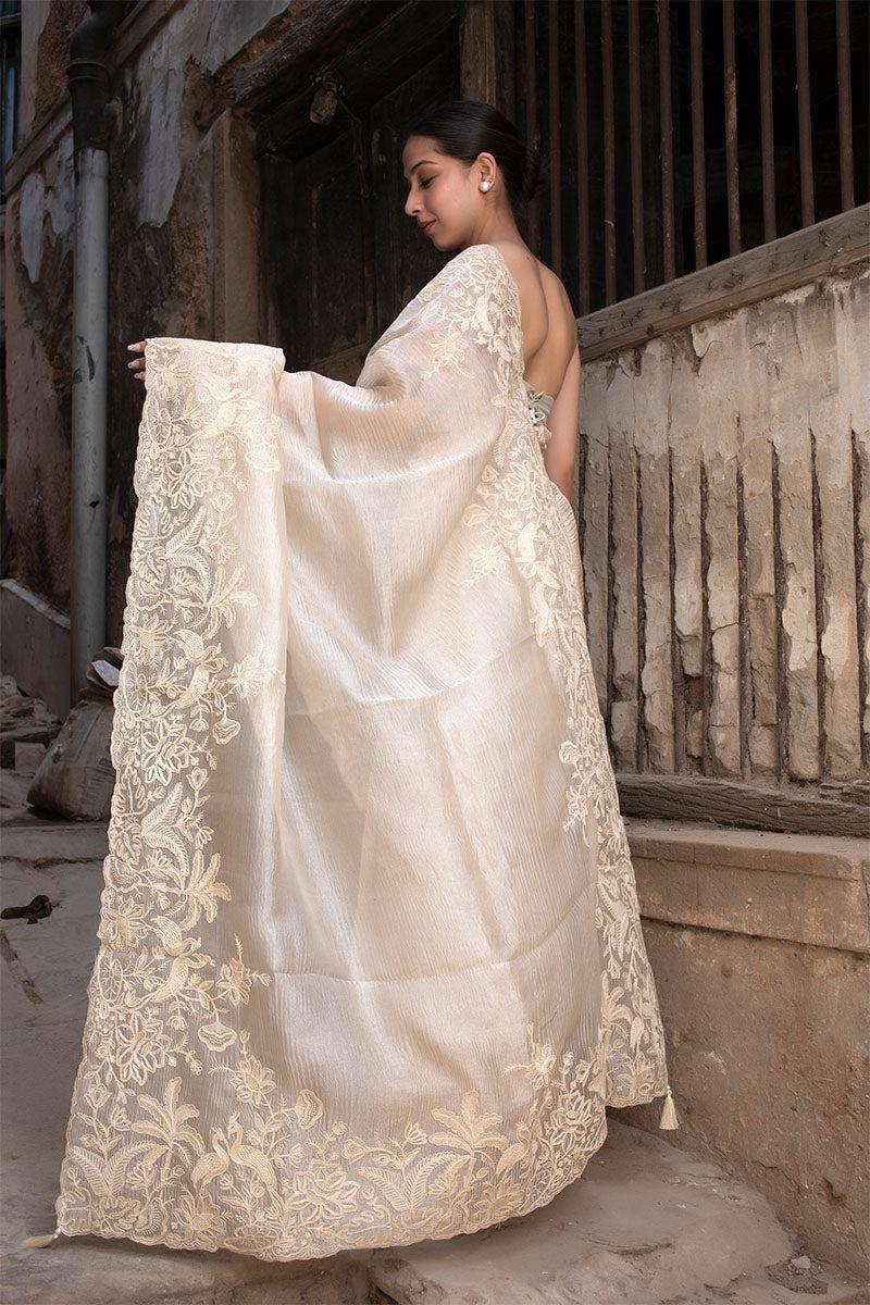 Silk Saree in Off white color with unstitched blouse
