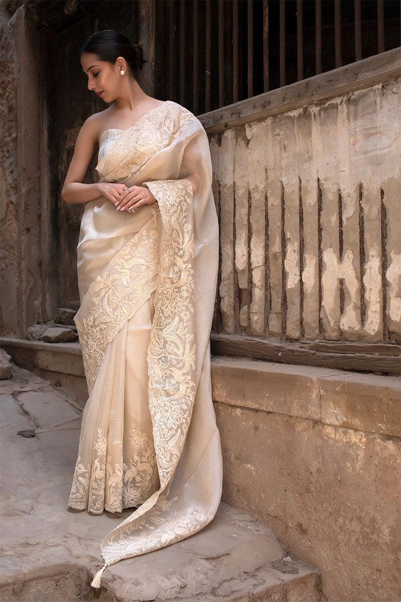 Silk Saree in Off white color with unstitched blouse