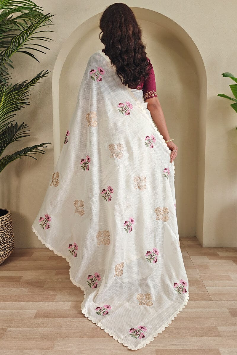 White Cream Color Beautiful Kota Cotton Fabric Saree